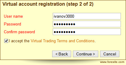 Choose the username (login) and the password Choose the username (login) and the password