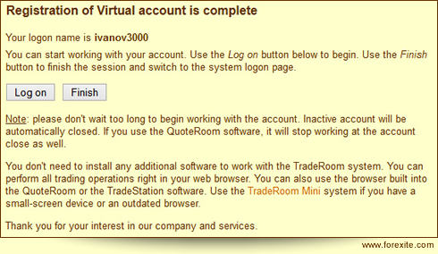 Message confirming the registration of a new account Message confirming the registration of a new account